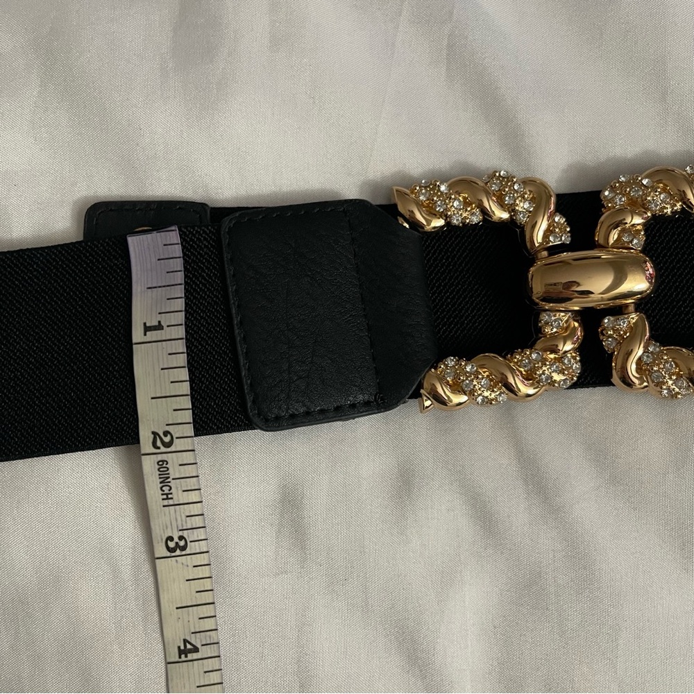 Plus size black PU leather gold tone buckle elastic waistband belt - Picture 5 of 9